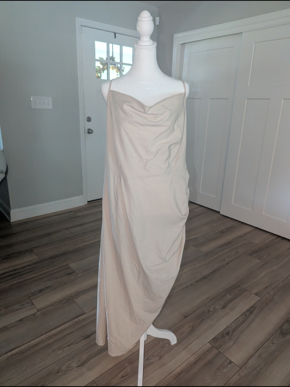 PrettyLittleThing Neutral Beige Ruched Cowl Maxi Dress